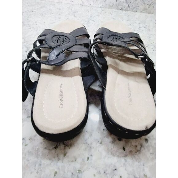 Croft & Barrow Size 7 Dwelling BLACK Strappy SLIDE SANDALS Leather *Defect* - Picture 3 of 9